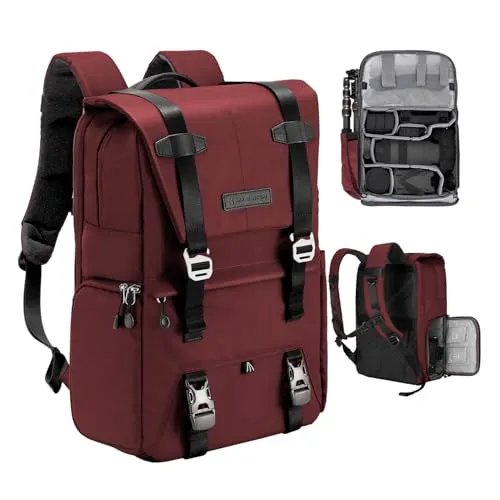 K&F CONCEPT Kamerarucksäcke 20L, Große Camera Backpack 15,6 Zoll Laptopfach, Spritzwassergeschutzt Fotorucksack mit Regenschutz, Kameratasche Groß für DSLR SLR (Rot)