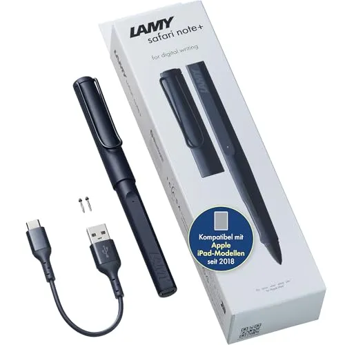 LAMY Safari Note+ Steel Black iPad Stift – Ergonomischer Stylus Pen mit Palm Rejection - Eingabestifte: Ideal für kreative Anwendungen auf iPads mit bis zu 10 Stunden Akkulaufzeit und sofort einsatzbereit ohne komplizierte Einrichtung.