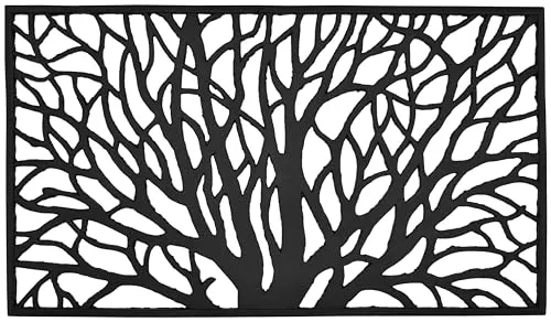 Fußmatte Gummi 40 x 70 cm mit Baum-Motiv rutschfest und witterungsbeständig bei Regen und Schnee, Schmutzfangmatte, Schuhabstreifer, Sauberlaufmatte Fußabtreter für Außen und Innen, schwarz
