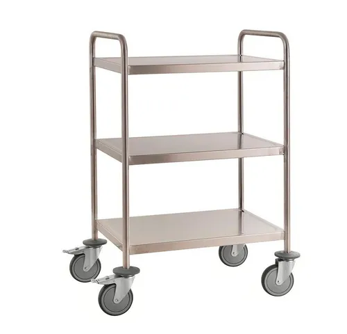 OSWALD Edelstahl-Servierwagen mit 3 Böden - Korrosionsbeständiger Edelstahl-Transportwagen, ideal für die Gastronomie. Mit 200 kg Tragfähigkeit, lebensmittelecht und leicht hygienisch zu reinigen.