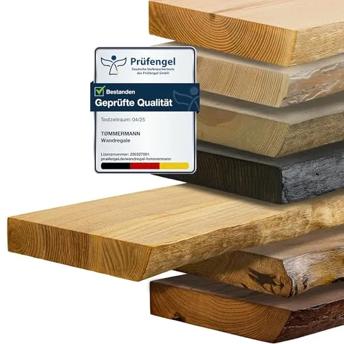 tømmermann - Wandregal mit Baumkante - massives Schweberegal Farbe Bernstein 110 cm Länge - Regalbrett aus Eschenholz 100% natürlich - Rustikales Wandboard mit unsichtbarer Wandmontage Massivholzbrett