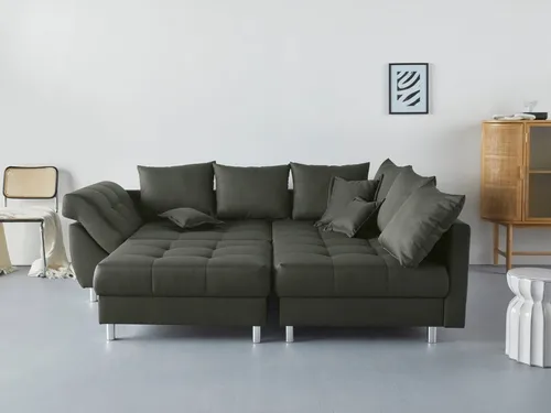 COLLECTION AB Ecksofa Innsbruck L-Form, B: 247 cm, Spar-Set, Set: Sofa & Hocker, 3 Zierkissen, Federkern