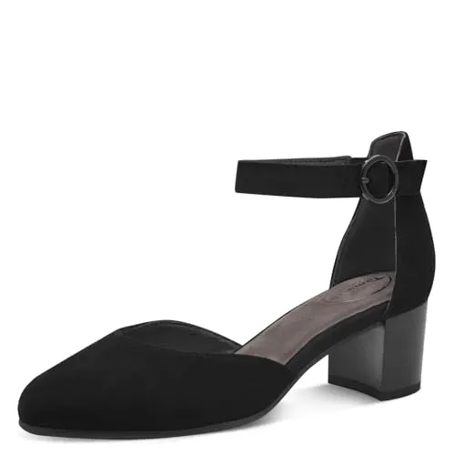 Tamaris Comfort Damen Pumps mit Riemen aus Leder, Elegant in Schwarz (Black Suede), 40 EU - Damen-Pumps mit elegantem Design und zusätzlichem Komfort durch Mehrweite, ideal für schicke Anlässe und den Alltag.