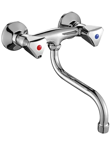 Küchenarmatur NORM Silber - Wandmontage Spültischarmatur - Traditionelle Küchenarmatur aus Messing, wandmontiert, mit antibakterieller Beschichtung und Wasserspareffekt für eine hygienische und umweltfreundliche Küche.