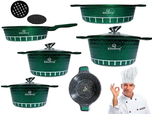 10-teiliges Topfset, Bratpfanne, Deckel, Wok, Induktion,Antihaftschicht marmorierte Beschichtung, Töpfe und Pfannen mit schwarz beschichteten Deckeln, Induktionskochgeschirr (Grün)