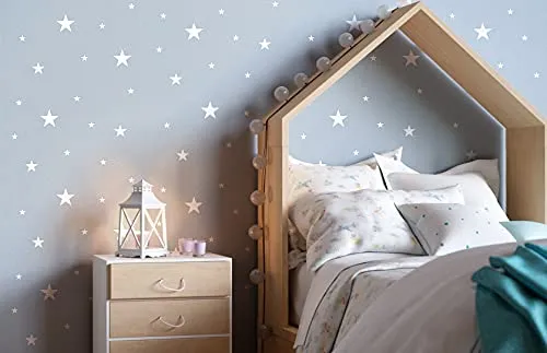 Newroom Tapete Blau Vliestapete Fluoreszierend - Kinderzimmertapete Kind Weiß Graublau Sterne Himmel Sternchen Baby Sternentapete Leuchtet im Dunkeln inkl. Tapezier-Ratgeber