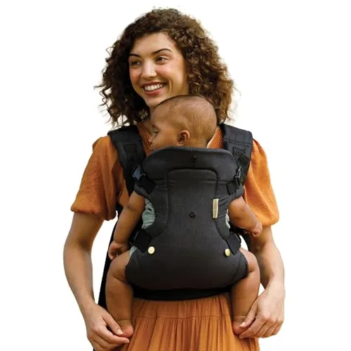 Infantino Babytrage Flip Advanced 4-in-1, Ergonomische und Umwandelbare Babytrage, Trage für Front und Rückentransport, Verstellbare Gurte für Babys von 3,6 bis 14,5 kg, Schwarz und Gold