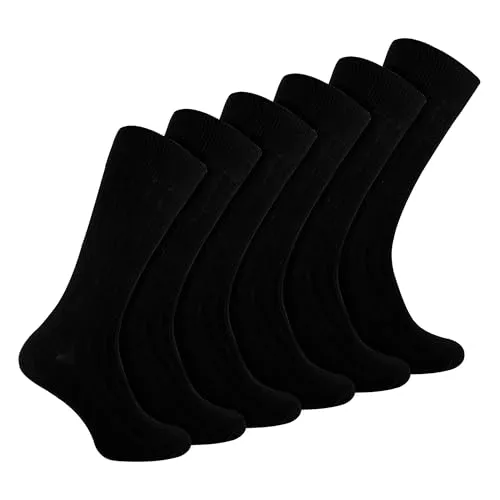 Sock Snob 6er Pack Herren Socken Gerippt Baumwolle Atmungsaktiv Socken mit Komfortbund (39-45, Schwarz)