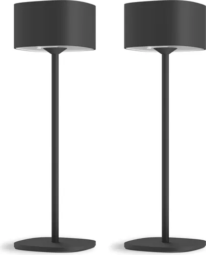 Calex Serino Tischlampe, wiederaufladbar, kabellos, dimmbar, warmweißes Licht, wasserdicht, Aluminium, Schwarz, 2er Pack