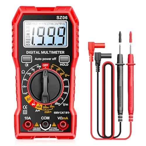 Digital Multimeter mit 1999 Zählungen, Strommessgerät Voltmeter für AC/DC Spannung, DC Strom, Durchgang, Widerstand, Diode mit Großes LCD-Anzeige und faltbar Ständer, Spannungsprüfer für Elektriker