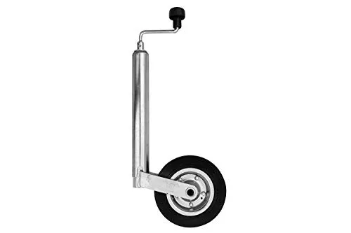 WINTERHOFF Stützrad ST48-200VB für Anhänger, 48 mm Rohrdurchmesser, 150 kg Tragkraft, 505–725 mm Höhe, 200x50 mm Vollgummirad, verzinkter Stahl, mit Axiallager