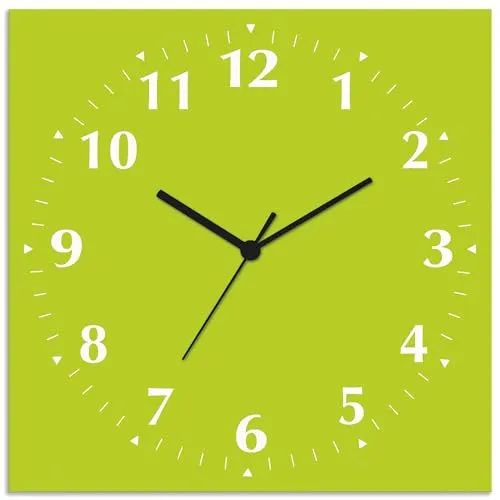 ARTLAND Wanddeko Wanduhr ohne Tickgeräusche Alu Funkuhr 30x30 cm Quadratisch Lautlos 12 Ziffern Farbig Schlichtes Design Grün Hellgrün S7KE