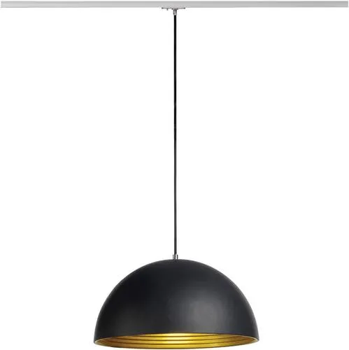 FORCHINI M Pendelleuchte, 40cm, schwarz/gold - Stilvolle Hochvolt Pendelleuchte mit 1,5m Länge, E27 Sockel und passendem Adapter für 1Phasen Schienen-System, ideal für moderne Wohnräume.