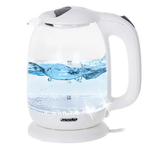 Mesko Glas-Wasserkocher 1,7 L 2200W - stilvoll und effizient - Wasserkocher aus Glas mit 2200 W Leistung und 1,7 L Kapazität, ideal für schnelles Erhitzen und modernes Design in Ihrer Küche.