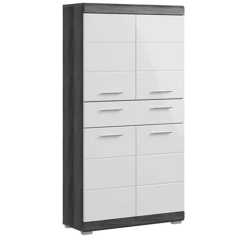 Lomadox Badkommode SIROCO-158 in Rauchsilber mit weiß Hochglanz, 74 cm breit - Moderne Badkommode in angesagter Rauchsilber-Optik mit edler weißer Hochglanzfront. Bietet viel Stauraum und überzeugt durch schlanke Maße. Ideal für ein stilvolles Badezimmer mit praktischen Aufbewahrungslösungen.