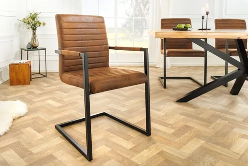 riess-ambiente Freischwinger LOFT vintage braun/schwarz - Esszimmerstuhl im Industrial-Stil mit Armlehnen, bequem gepolstert und ideal kombinierbar mit MAMMUT NATURE Esstischen für ein individuelles Wohnambiente.