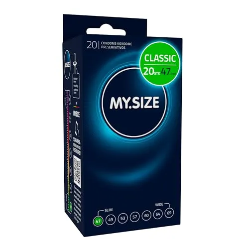 MY.SIZE Classic Kondome 47 mm Breite | 20 Stück Packung | extra dünn | gefühlsecht hauchzart | dünne 0,07 mm Wandstärke