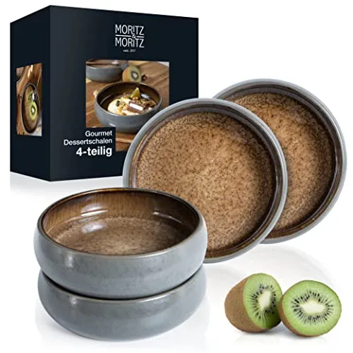 Moritz & Moritz SOLID 4x Kleine Schalen - 300ml - Schüsselset aus Steinzeug, 4 vielseitige Schalen für Dessert, Suppe und Snacks, mikrowellen- und spülmaschinengeeignet, stilvolles Design in Beige und Grau.