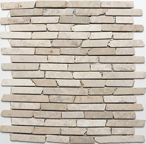 Mosaik Fliese Marmor Naturstein hellbeige Brick Biancone für BODEN WAND BAD WC DUSCHE KÜCHE FLIESENSPIEGEL THEKENVERKLEIDUNG BADEWANNENVERKLEIDUNG Mosaikmatte Mosaikplatte