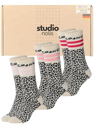 Studio Nolis Tennissocken All Leo 3er Set OekoTex100 Baumwolle Leopard | Crew Socks Streifen Leopardenmuster Baumwollsocken
