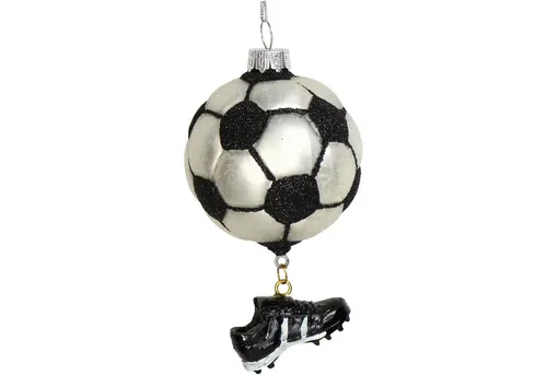 HD Collection Christbaumschmuck, Christbaumschmuck Glas 11,8cm Fußball Figur Schwarz / Weiß