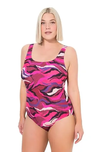 Ulla Popken Damen Badeanzug Alice, Softline, Purpur, Größe 50-52 EU - Badeanzug für Damen in Purpur, mit Softline-Technologie für optimalen Tragekomfort und stilvolles Wellen-Design.