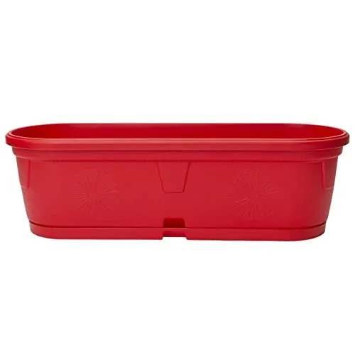 ENGELLAND Pflanzkübel mit Untersetzer geeignet für Innen- und Außenbereich Kunststoff, 50 cm, wetterfest Dekoration Balkon Büro Pflanzgefäß Blumentopf länglich oval rot