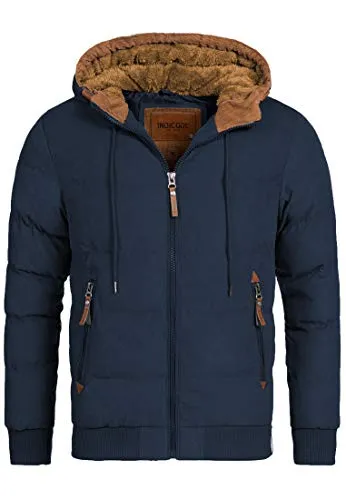 Indicode Herren Adeline Winterjacke m. Kapuze (Teddyfutter) |Steppjacke Herrenjacke Navy, S