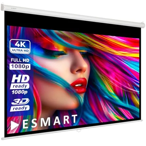 ESMART Economy EXR Rollo-Leinwand 177 cm - Beamer-Leinwände mit 160 x 90 cm Darstellungsfläche, lichtundurchlässig für perfekte Bildqualität ohne Doppelbilder – ideal für Heimkino und Präsentationen.