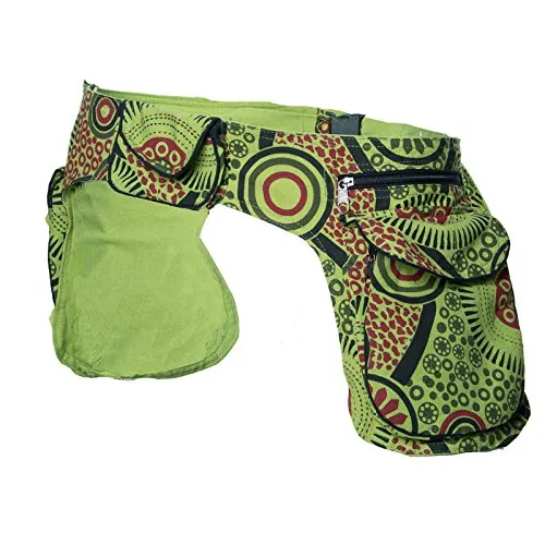 Kunst und Magie Doppel Bauchtasche in Hellgrün - Mode-Hüfttaschen mit 2 großen Taschen und verstecktem Fach, ideal für Festivals und unterwegs – fair produziert in Nepal.