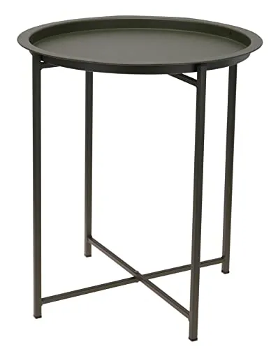 Klappbarer Metall Beistelltisch - 48 x 41 cm in Grün - Beistelltisch fürs Wohnzimmer mit abnehmbarem Tablett, ideal als dekorativer Blumenhocker und platzsparend faltbar.