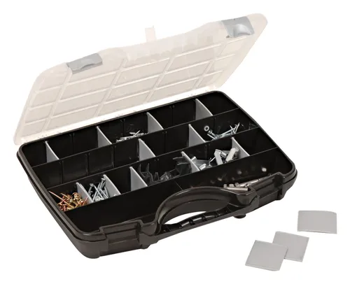 Raaco Allzweckkoffer 47 schwarz-silber 460 x 350 x 81 mm - Sortiments- & Werkzeugkoffer, vielseitig einsetzbar mit praktischer Aufteilung für optimale Organisation von Werkzeugen und Kleinteilen.