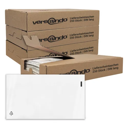 1000x Lieferscheintaschen versando DIN lang, transparent, selbstklebend