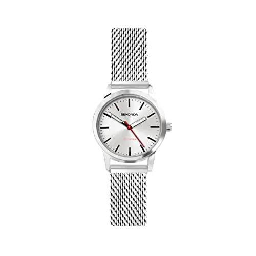 Sekonda Nordic Damen-Quarzuhr mit Analog-Anzeige von 28 mm, Weiß, silberfarbenes Netz, Armband