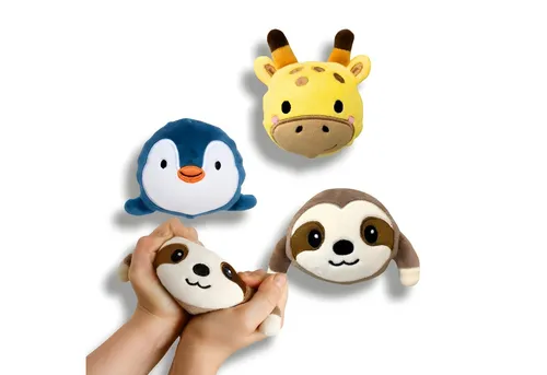 alldoro Plüschfigur 3er Set Plüsch Anti-Stress Bälle, Faultier, Pinguin & Giraffe, kuschelweiche Knautschbälle für Kinder, zum Drücken & Entspannen