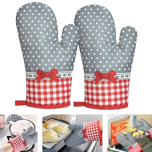 DXIA Ofenhandschuhe, Topflappen Handschuh, Backhandschuhe Topfhandschuhe Topflappen, Geeignet für Kochen, Backen, Grillen,Topfhandschuhe, 1 Paar, Geschenk für Frauen und Koch (Grauer Bogen)
