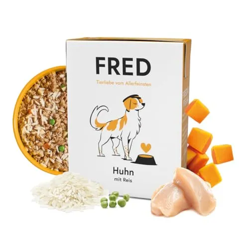 FRED Nassfutter Hund Huhn mit Reis – Monoprotein – 190g Tetra Pak - Hochwertiges Hundefutter mit 50 % frischem Huhn, leicht verdaulichem Reis und Gemüse. Ideal für aktive Hunde, ohne Getreide und künstliche Zusätze – für eine ausgewogene Ernährung.