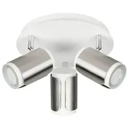 Trio Leuchten Spotleuchte Gillan 814530307 - Moderne 3-flammige Spotleuchte aus Metall in Weiß matt und Nickel matt, ideal für flexible Akzentbeleuchtung in Wohnräumen. Dreh- und schwenkbare Spots für individuelle Lichtgestaltung.
