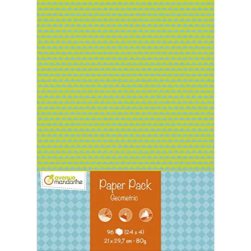 MY MANDARINE CC058C - Packung Paper Pack, 96 Blatt DIN A4 80g (24 Designs x4), Geo, 1 Pack