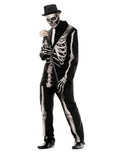 Underwraps Kostüm Gentleman Skelett - Elegantes Halloween Kostüm für Herren - Hochwertiges fünfteiliges Kostüm mit schwarzem Frack und Knochen-Design. Ideal für die Halloween Party oder Dia de los Muertos. Bequem und stilvoll, perfekt für unvergessliche Auftritte!