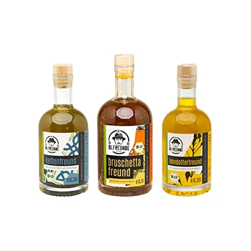 DIE ÖLFREUNDE „Bio“-Trio Sparset | 3 erlesene Speiseöle | hochwertige kaltgepresste Öle | nachhaltige Öle mit Omega 3 und Omega 6 Fettsäuren