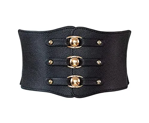 Diyafas Damen Elastischer Kleidergürtel Breiter Gürtel Frauen Taillengürtel Korsett, Einheitsgröße, Schwarz