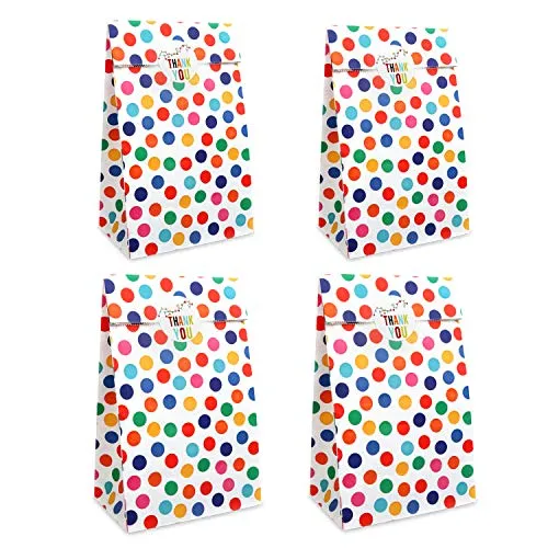 RFWIN 30 Stück Papiertüten Geschenktüten Kindergeburtstage Süßigkeiten Candy Tüten, Regenbogen Punkte Papier Gunstüten mit Aufklebern für Geschenken Verpacken Party Valentinstag Hochzeit