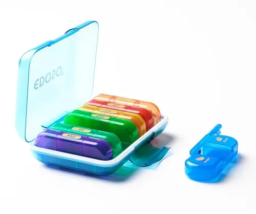 EDOSO Tablettenbox für 7 Tage | Pillendose 7 Behälter und 3 Fächer Morgen Mittag Abend | Staub- und Feuchtigkeitsfest | Medikamentenbox BPA-Frei | Große Fächer einfach zum Öffnen | Farbige Behälter