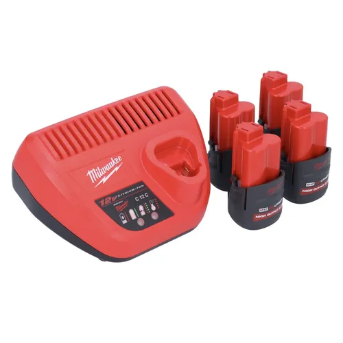Milwaukee M12 HNRG-254 Akku Starter Set 12 V mit 4x HB2.5 Akku - Komplettes Set mit leistungsstarken Lithium-Ionen Akkus und Ladegerät, ideal für den professionellen Einsatz in Elektrowerkzeugen.