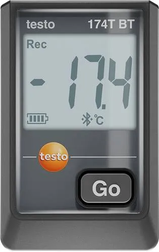Testo 0572 1742 02 174 T BT Temperatur-Datenlogger - Temperaturmessgeräte, misst von -30 bis +70 °C, ideal für HVAC/R Anwendungen, einfache Auswertung mit der testo Smart App und Bluetooth-Verbindung.