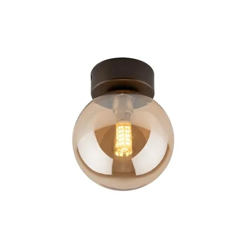 Moderne MIEKE Deckenlampe mit Rauchglas und Metall in Braun Bernstein - Deckenleuchte für Flur und Wohnzimmer, ideal für kleine Räume mit ihrem modernen Design und der freien Leuchtmittelwahl für individuelle Lichtgestaltung.