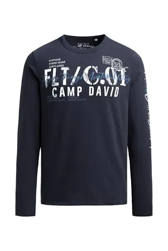 Camp David Herren Longsleeve mit Used Prints Blue Navy, XXL von CAMP DAVID