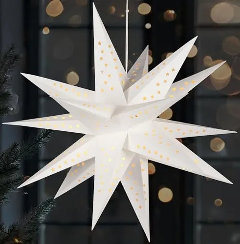 BRUBAKER 3D Weihnachtsstern für Innen - 60 cm XXL Leuchtstern - Batteriebetrieben mit Timer - LED Stern Hängend - Adventsstern für Fensterdeko und Weihnachtsdeko - Papierstern Weihnachten - Weiß