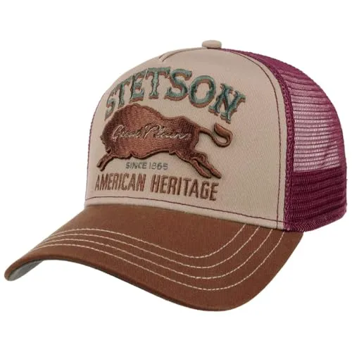 Stetson The Plains Trucker Cap Snapback – Baumwolle Herren Sommer Winter Bordeaux - Individuell anpassbare Snapback-Cap für optimalen Tragekomfort. Mit luftdurchlässigem Netzteil für ein angenehmes Kopfklima und stylischem Design, das jeden Look aufwertet.